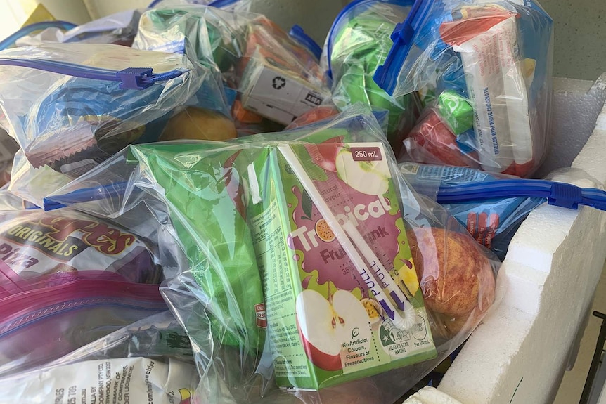 Snack packs for fire crew prepared by the Salvation Army at the incident control centre at Boonah