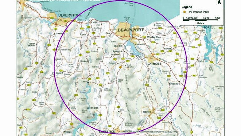 Fruit fly exclusion zone map around Devonport