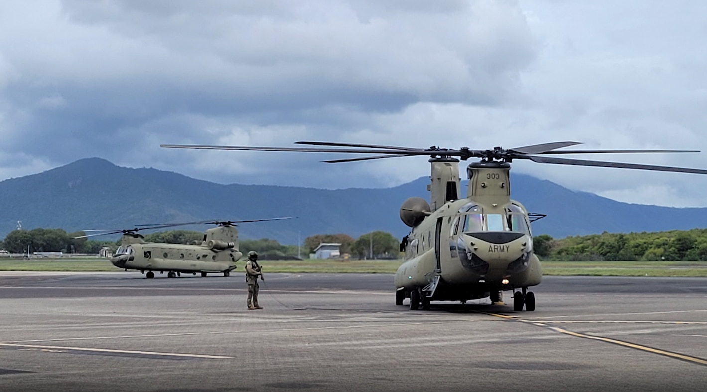 a chinook helicopter on the runway