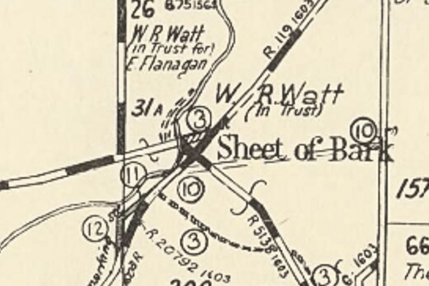 A map showing the location of Sheet of Bark.