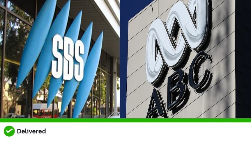 A composite graphic featuring the SBS logo on the left and the ABC logo on the right