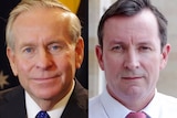 Composite image of WA Premier Colin Barnett (L) and WA Opposition Leader Mark McGowan (R), each looking at the camera.