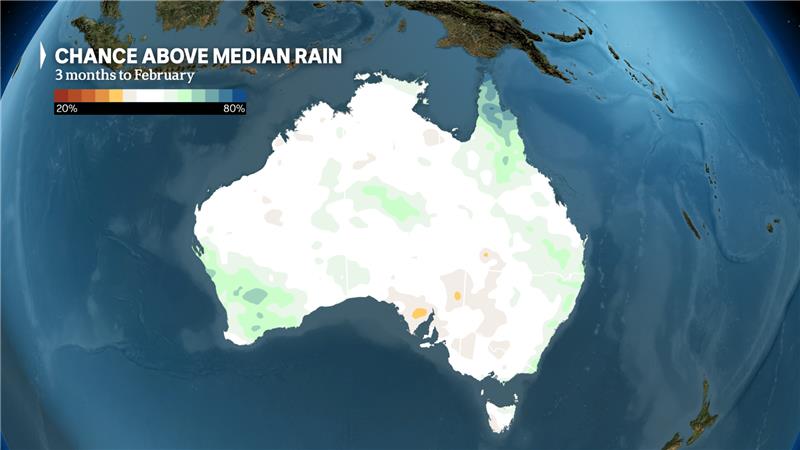 A map of Australia mostly white showing the chance of rainfall