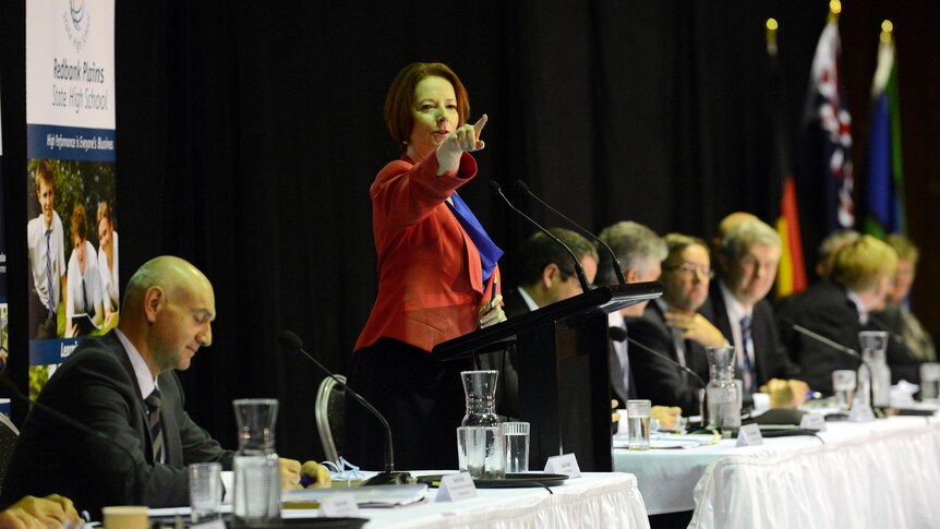 Prime Minister Julia Gillard speaks during community cabinet in Redbank Plains.