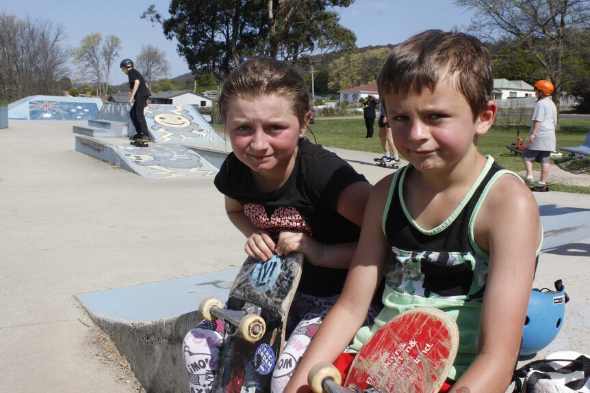 Maddison and Billy Blizzard taking part in the skateboarding session in Beaconsfield