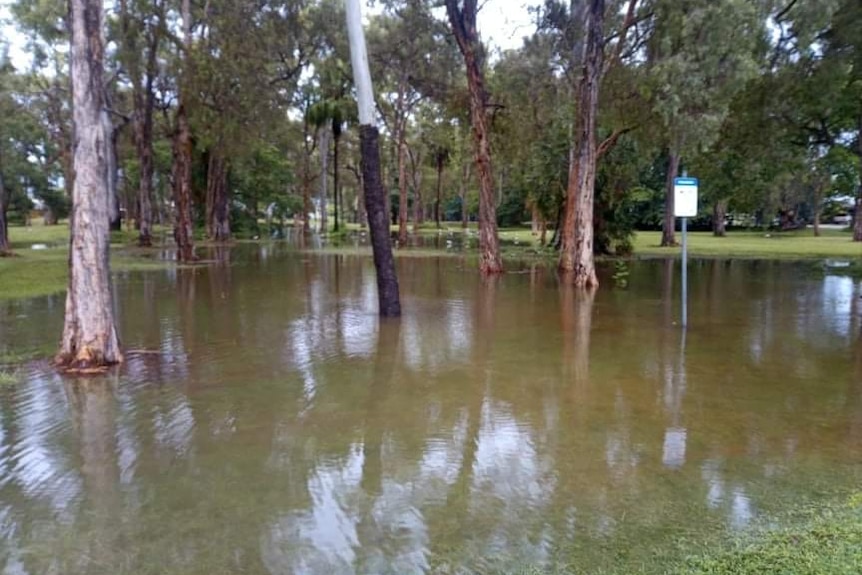 Floodwater at Mt Low parkway at Bushland Beach, north of Townsville.