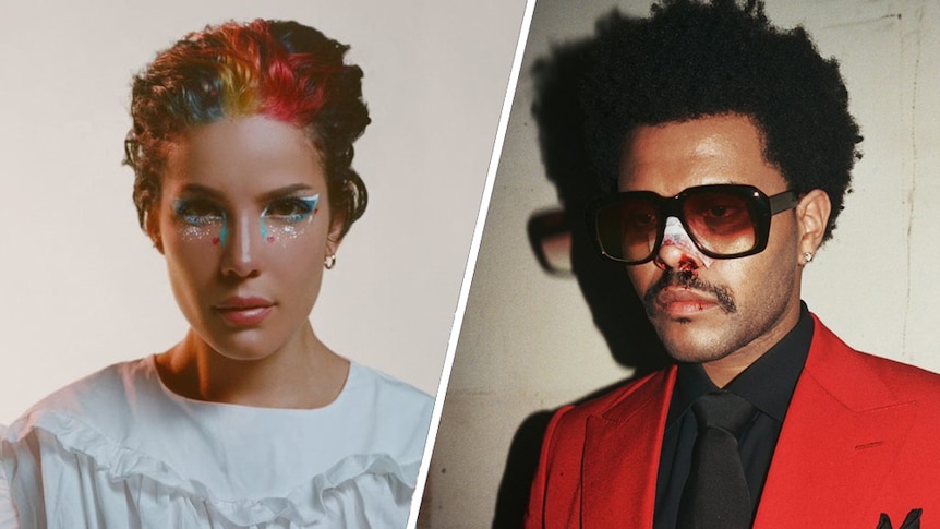 A collage of Halsey and The Weeknd