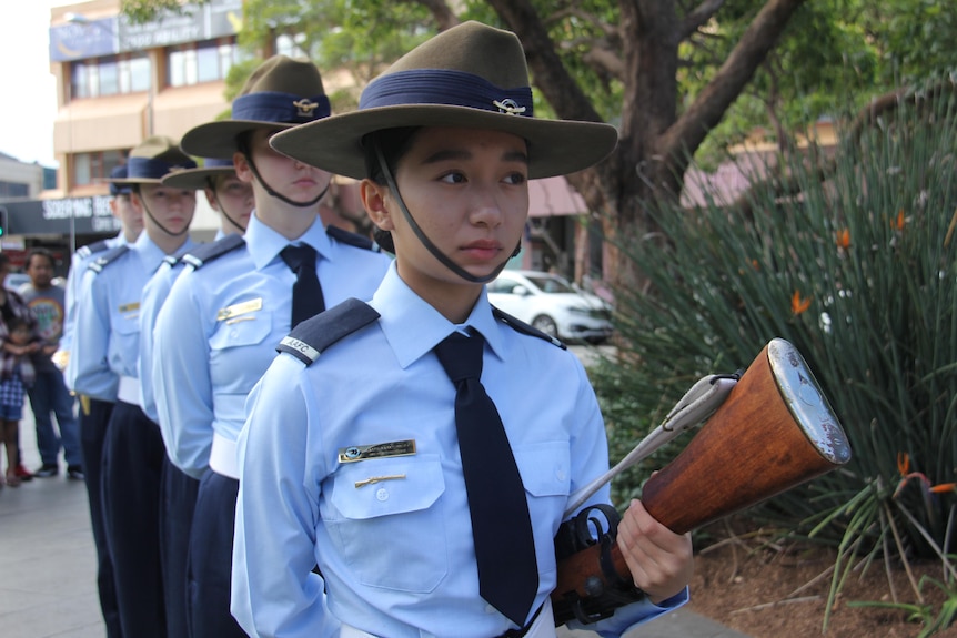 young women cadets at an anzac day service for women veterans