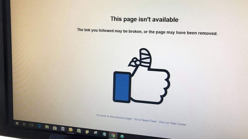 Facebook message saying this page isn't available