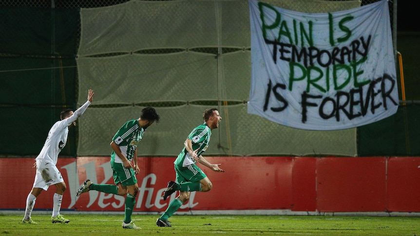 Daniel Jones of Green Gully celebrates a goal during the FFA Cup