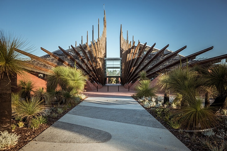 A modern structure on a university campus.