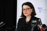 Health Minister Jenny Mikakos at a press conference.