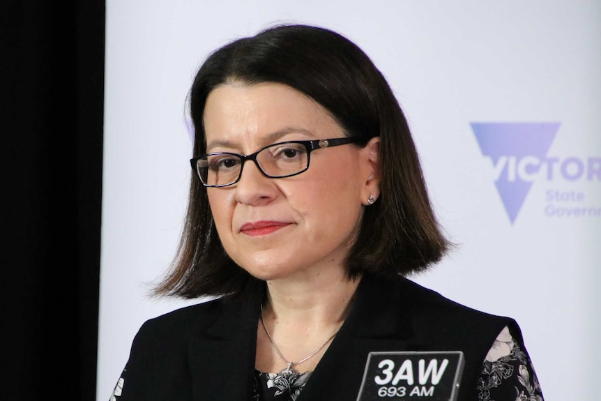 Health Minister Jenny Mikakos at a press conference.