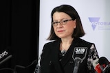 Health Minister Jenny Mikakos at a press conference.