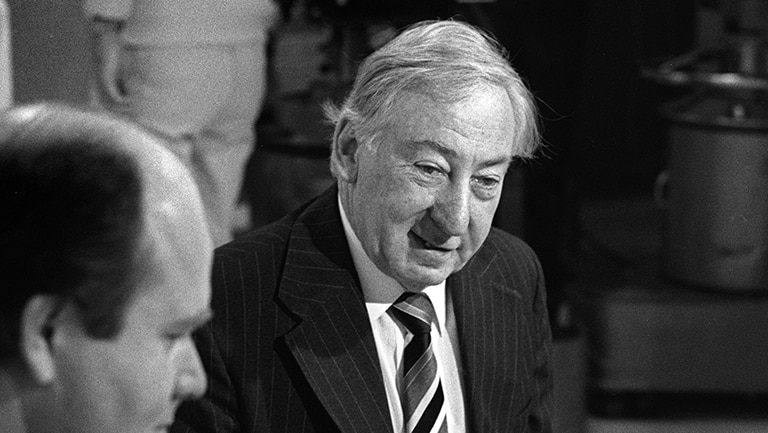 Lionel Murphy being interviewed at the ABC.