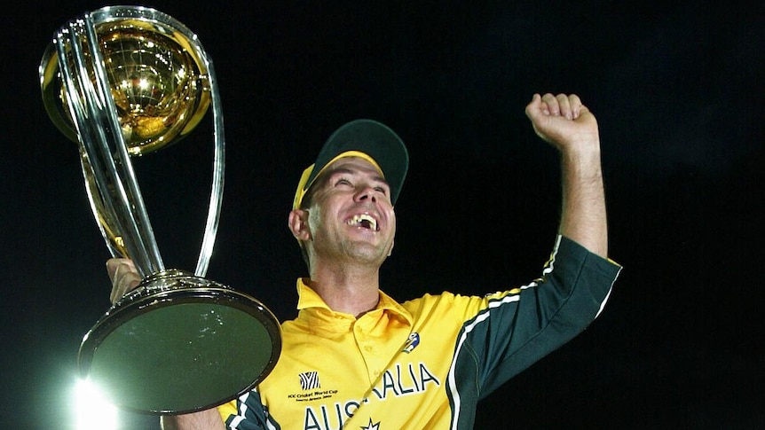 Ricky Ponting celebrates with the trophy after the winning the 2003 ODI World Cup Final.
