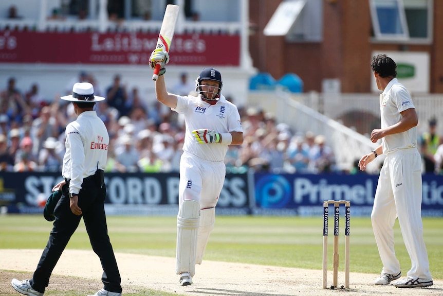 Ian Bell celebrates bringing up his 100