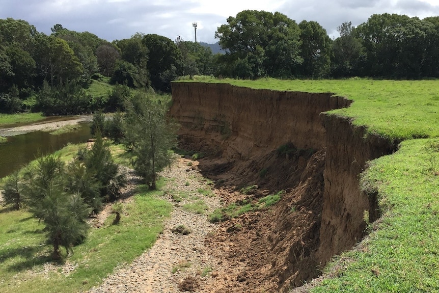 Showing the extent of the erosion at the Carter's farm and how it cut into the bank.