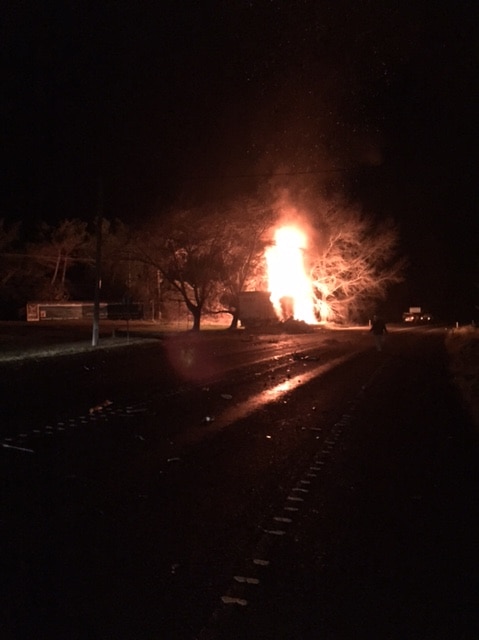 Truck bursts into flames after crash