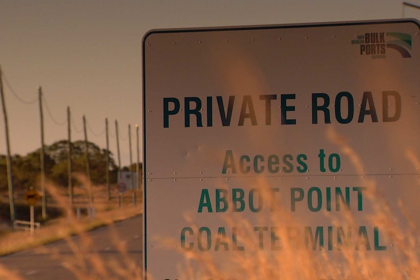 Road sign stating private access to Abbot Point terminal.