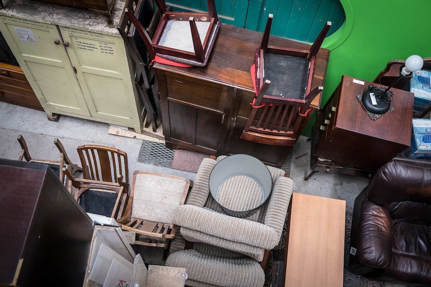 Furniture stacked high at The Bower