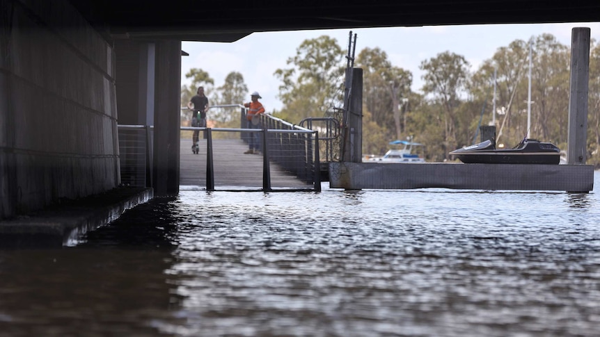 High tide underneath a bridge at Breakfast Creek, Newstead in Brisbane on February 2, 2019.