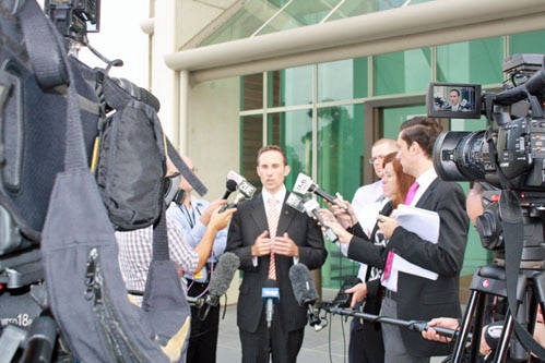 Andrew Leigh doorstep presser