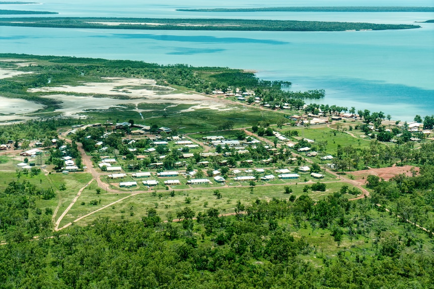 An aerial view of Milingimbi community in north-east Arnhem Land.