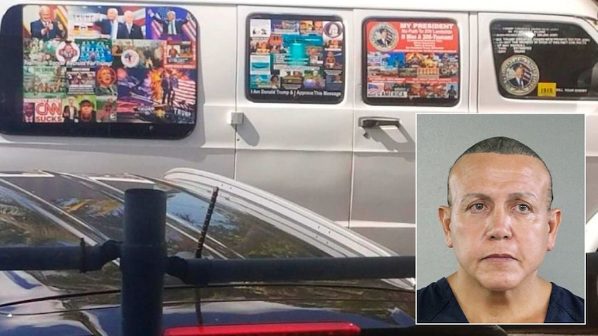 An image of Cesar Sayoc inset with a photo of his van.