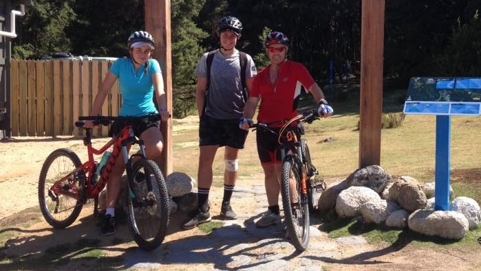 Tasmanian Colin Oliver with fellow mountain bike riders.