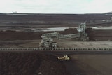 An aerial shot of a brown coal mine in Victoria's Latrobe Valley