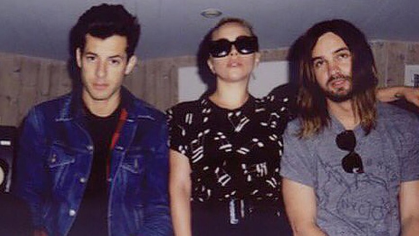 Mark Ronson, Lady Gaga, and Kevin Parker in the studio