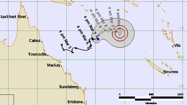 Tracking map of low pressure system off Queensland