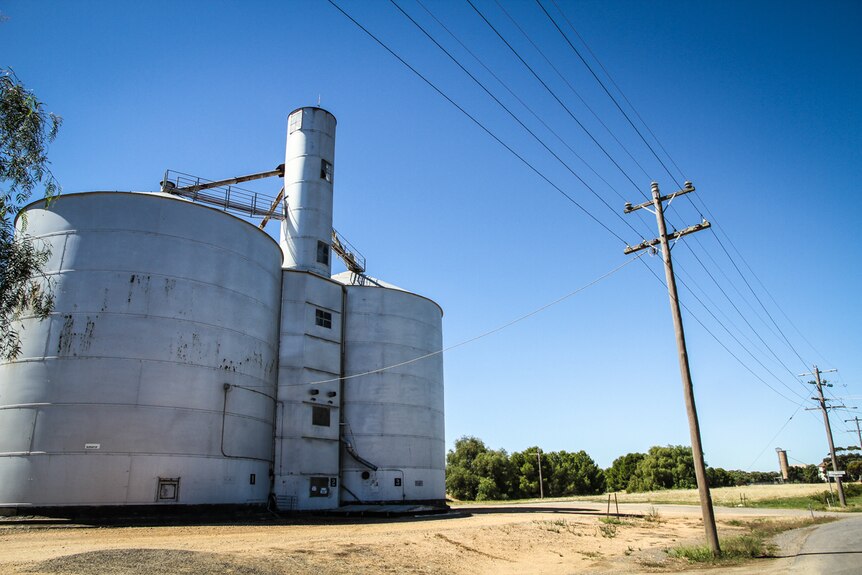 The twin steel Rupanyup silos at the entrance to the town will become part of the silo art trail.