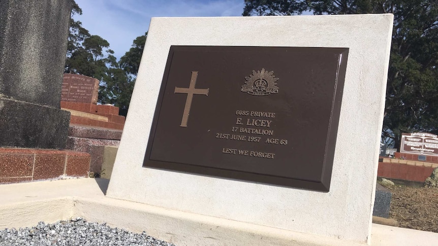 A new headstone at Nowra Cemetery for Private Ernest Licey, an Indigenous soldier honoured 60 years after his death.