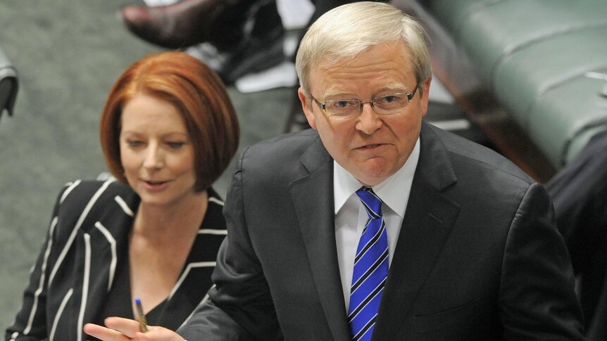 Kevin Rudd gestures during Question Time on October 11, 2011