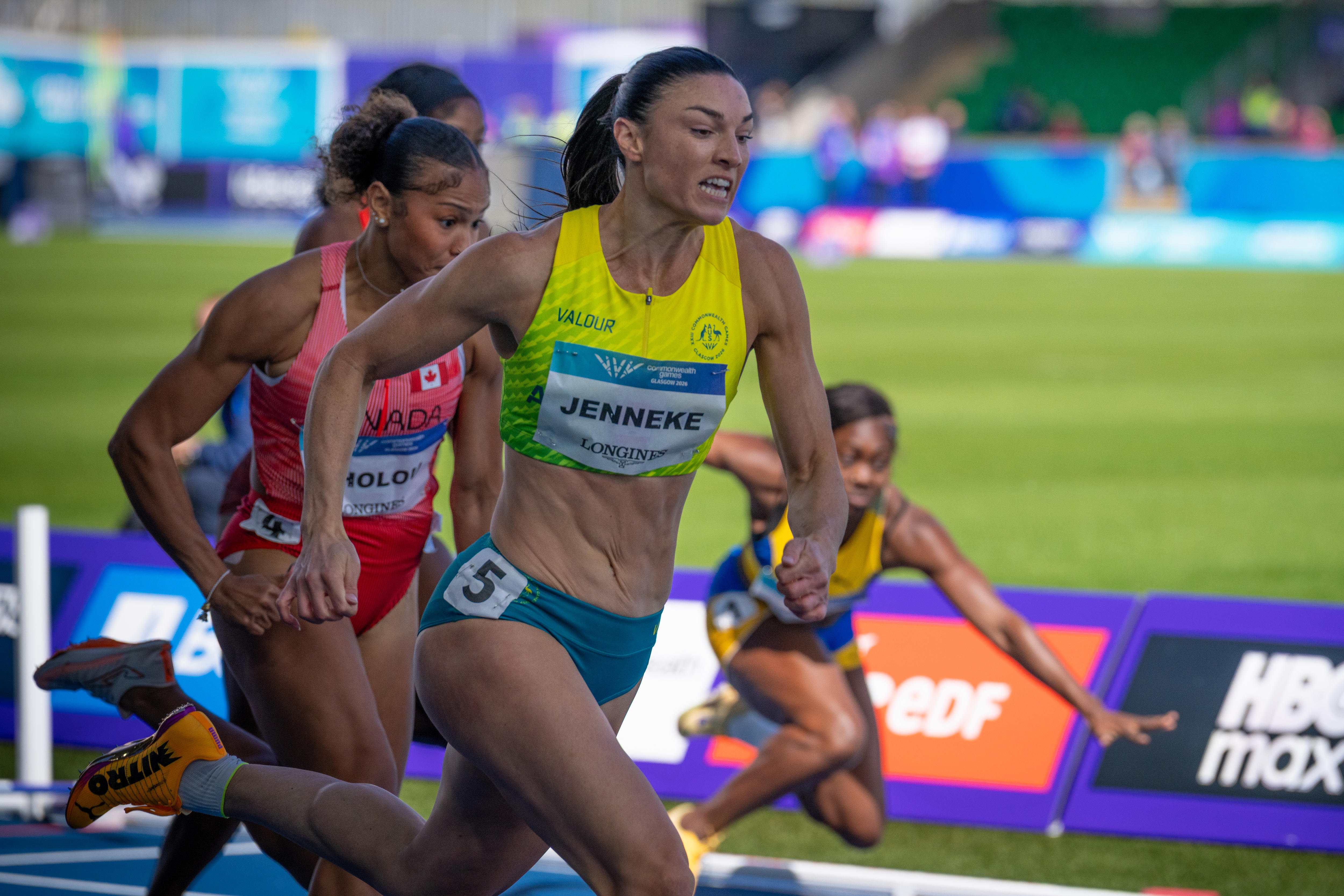 Australian Michelle Jenneke in the 100m hurdles heats at the 2026 Glasgow Commownealth Games.
