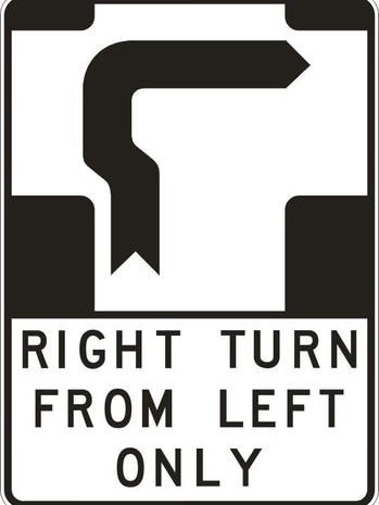 A diagram shows a hook turn, in which you must make a right turn from the left hand side of the road.