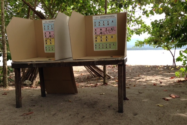 Ballot boxes in Rorvana village during the Bougainville elections