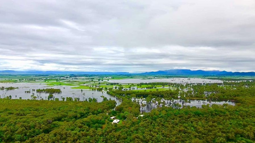 Aerial shot of floodwater at Braemeadows.