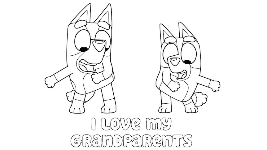 Bluey and Bingo with the text 'I Love My Grandparents'