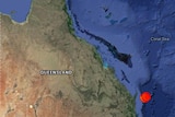 A map showing the location of an earthquake off the Queensland coast on August 1.