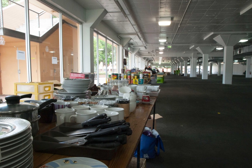 Dishes, utensils, clothes, toys and linen donated for those affected by the Sampson Flat bushfire.