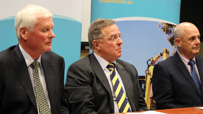 From left, TasWater's David Downie and Miles Hampton and Doug Chipman.