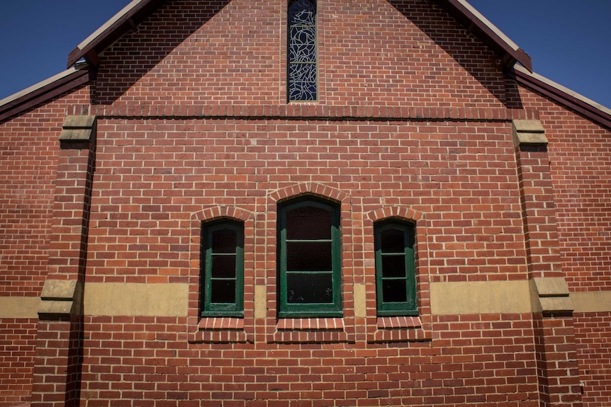 St Hilda's church at the western entrance, which was completed in 1954. November 24, 2015.