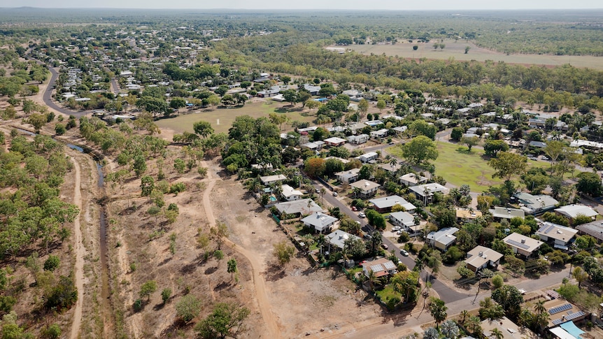An aerial view of an outback town.