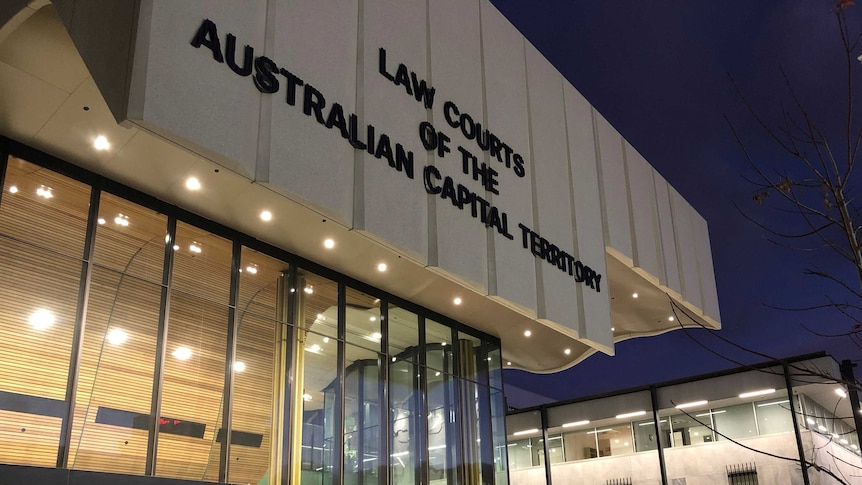 The ACT law courts building at night.