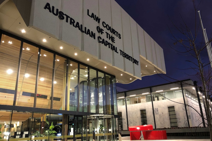 The ACT law courts building at night.