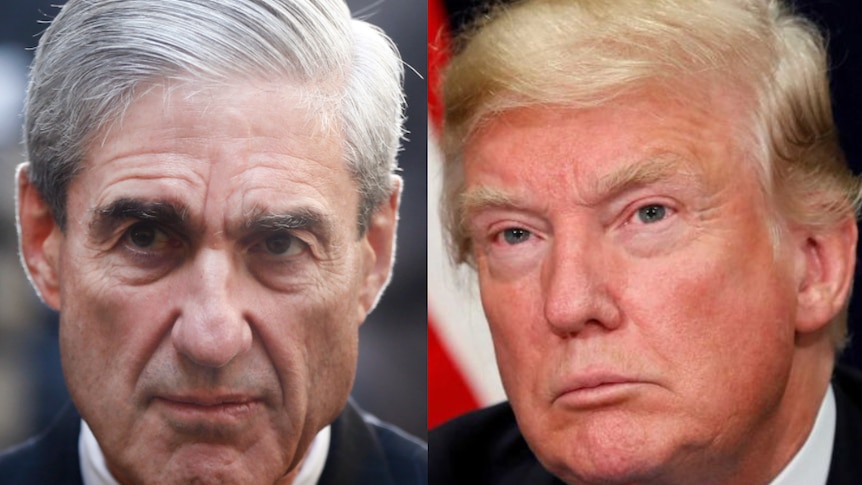 A composite image of Robert Mueller and Donald Trump.