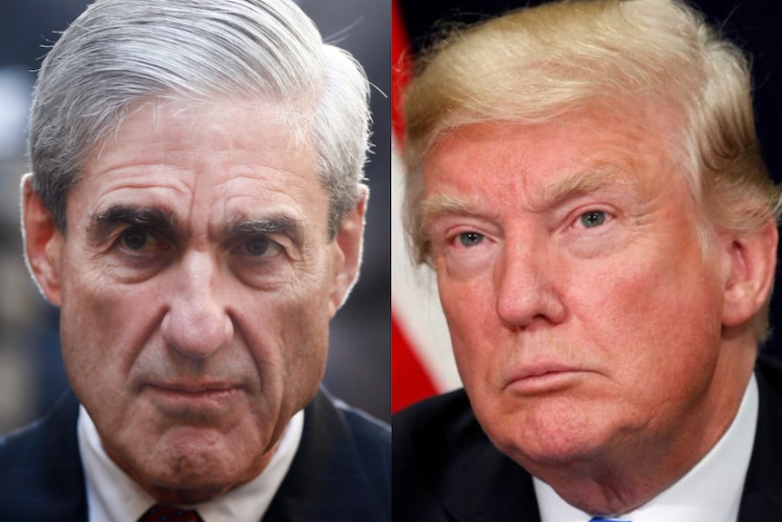 A composite image of Robert Mueller and Donald Trump.